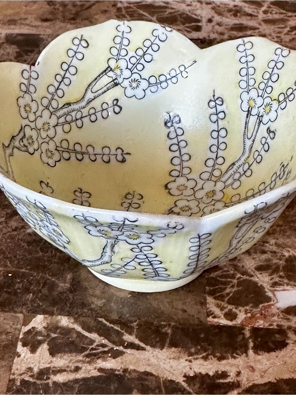 Handcrafted Asian Yellow Floral Ceramic Bowl - Home Art